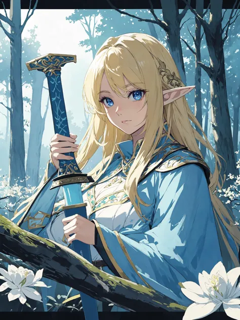 masterpiece, high quality, day time, incredible lighting, vibrant colors, forest clearing, grove, flowers, massive trees, serene, reasonable structure, incredible view, high detail, abundant, 8k, concept art, high detail, distinct, concept, epic, <lora:Ghibli_v4:0.3>, (beautiful anime elf, gorgeous, pretty face:1.2), <lora:GoodHands-beta2:0.75>, character portrait, serene expression, <lora:tangbohu-line_1.0:-0.2>