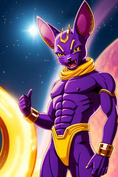 solo, standing, floating in space, (beerus:1.3) colored skin, teeth ...