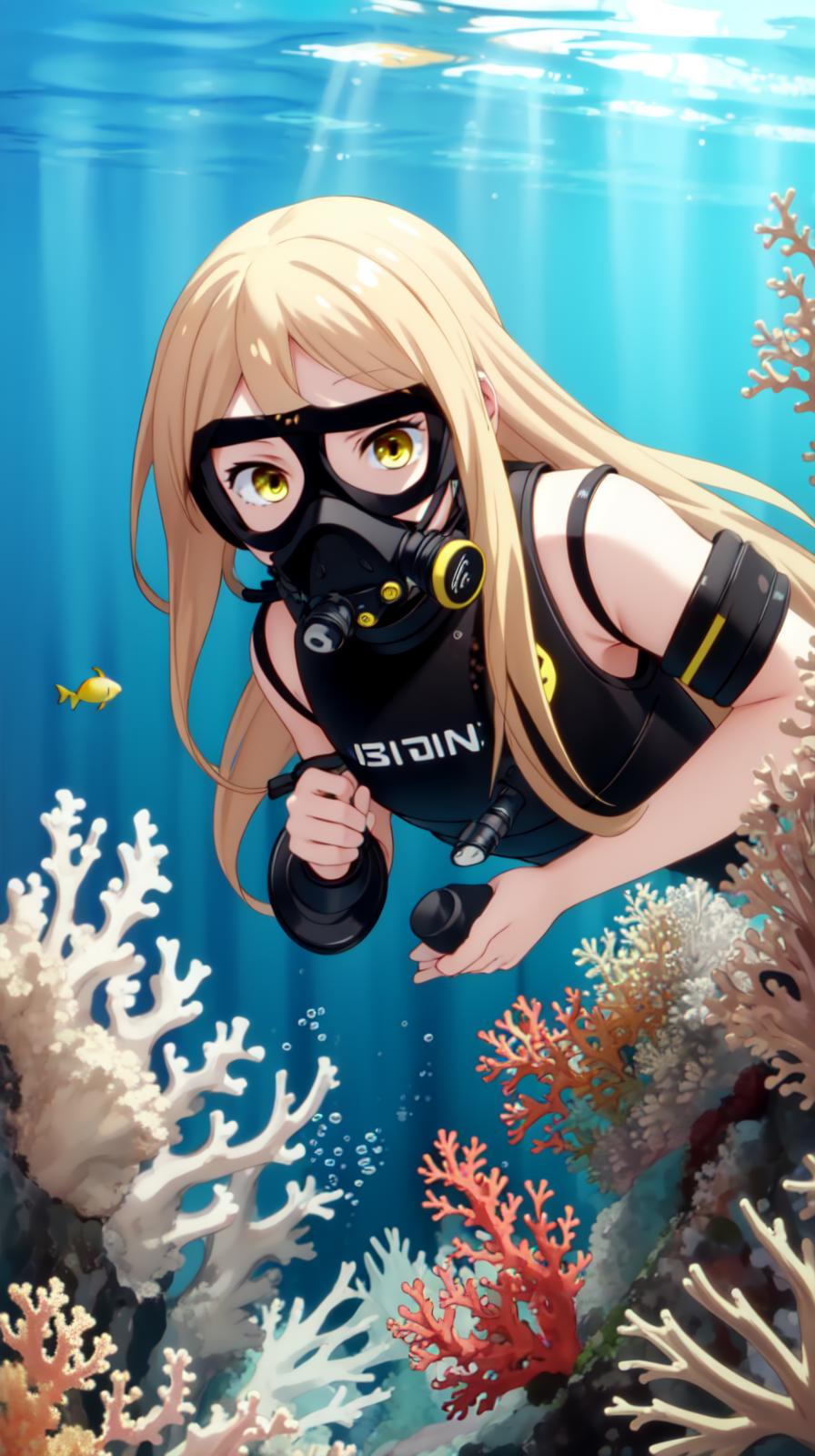 Anime girl in a diving suit and goggles swimming in the ocean - SeaArt AI