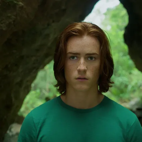 a close up of a person standing in front of a rock