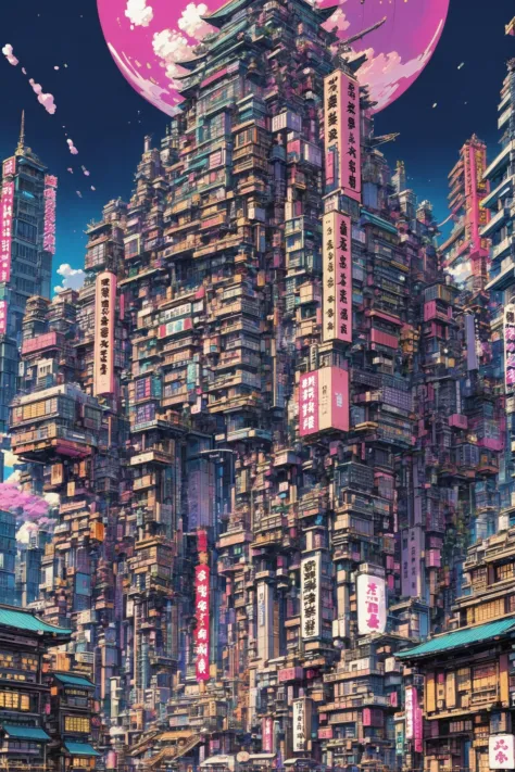 kyotopunk, zukuri, anime style, fantasy, wonderous fantasy megastructure outside of reality<lora:EnvyKyotopunkXL01:1><lora:EnvyB...