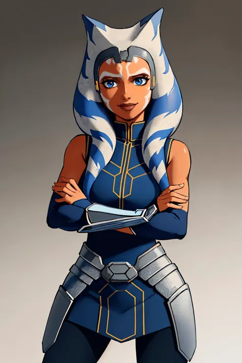 a cartoon of a woman with a blue and white outfit