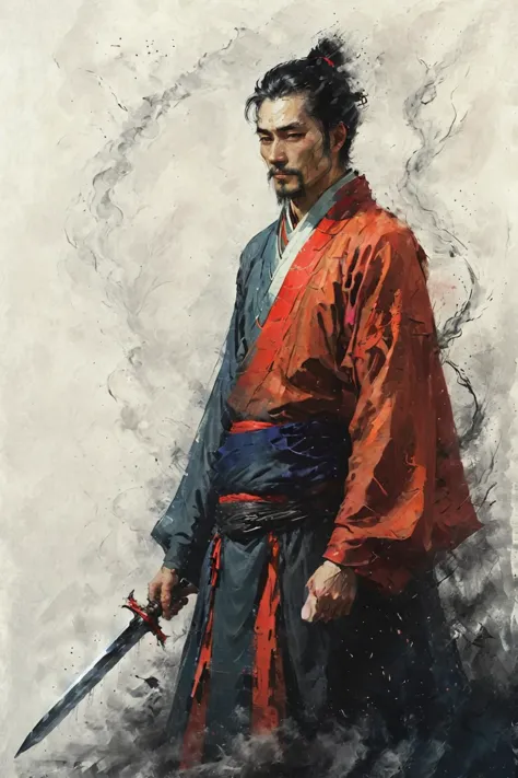 a painting of a man with a sword in his hand