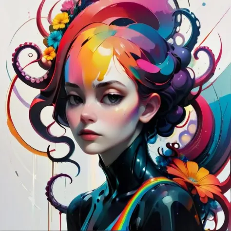 <lora:xl_MaxRos:1.05>, (alien octopus:1.3), art nouveau curves swirls, colorful flowers and crystals, rainbow neon streaks, by jeremy mann, francis bacon and agnes cecile, and dave mckean ink drips paint, paint smears, high resolution, ominous, eerie, eldritch, ominous, cinematic, hyper realism, octane render, 8k