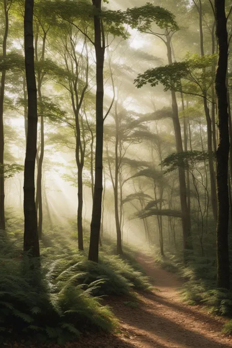 a close up of a dirt road in a forest with trees