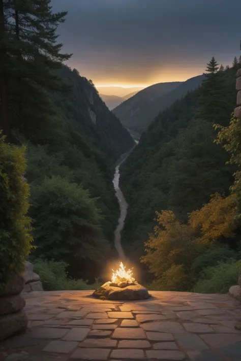 In this breathtaking image, a large piece of amber sits on the ground, surrounded by a halo of electricity. As the lightning strikes the stone, the electricity is attracted to the amber, creating a beautiful and unique sight. The surroundings are rendered in exquisite detail, and the lighting is stunning. The entire scene is a true masterpiece of nature and artistry, filling the air with a spectacular show of power and beauty