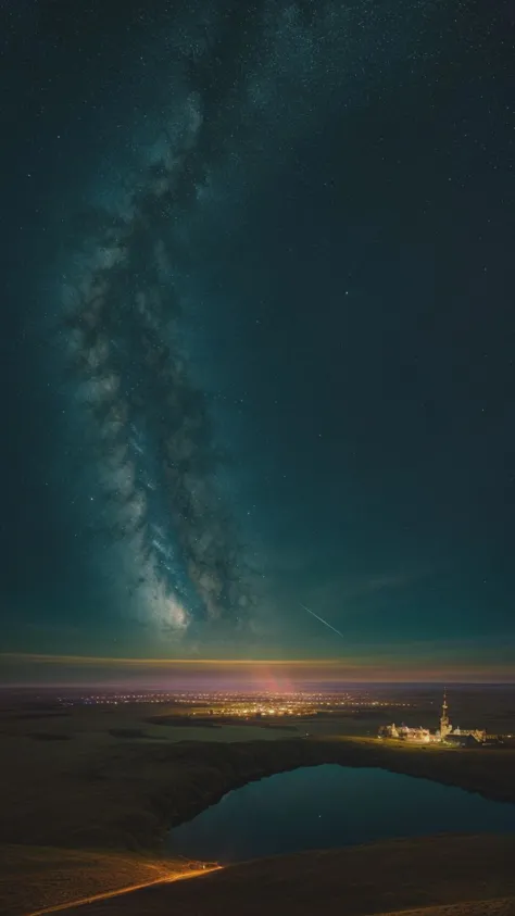 a view of the milky and the stars above a lake