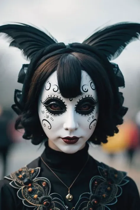 a close up of a person wearing a costume with a cat face