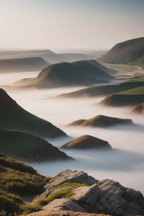 a view of a valley with a few hills and a few clouds