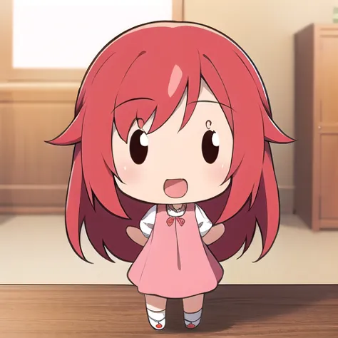 <lora:hotarueye_comic14_v100:1>, 1girl, (chibi:1.4), smile, open mouth, dynamic angle, standing, , red hair, indoors