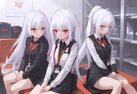 <lora:isla plastic memories:0.8>, ((1girl)), red eyes, white hair, (high quality, best quality:1.4), office