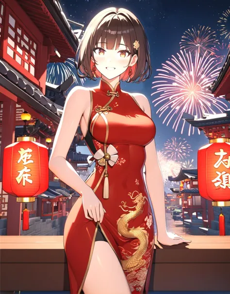 3d, 3d background,  1girl,  celebrating lunar new year,  lantern, night, fireworks, sleeveless, year of the dragon, brown hair, year 2024
masterpiece, best quality, intricate detail, artgem,