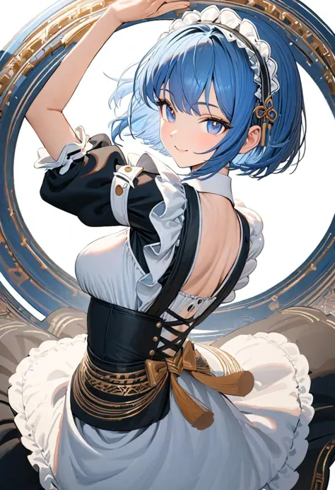 (masterpiece, best quality)1.4
(realistic)2.0
(A beautiful face)1.2
(Beautiful eyes)1.2
(the girl)
(blue hair)
(short hair)
(blue pupils)
(sly smile)
(maid costume)
(dynamic pose)1.3
(full length)1.3
(solo)
(on a white background)1.2
(anime style)1.3
(4k,8k,intricate),(ultra detailed),(best quality)+,(masterpiece)+,vivid+, (beautiful details)1.2
(intricate details)