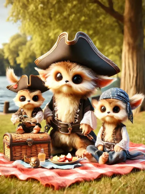 fur pirates, family, sitting in the park, having a picnic <lora:furpirate-000004:1>