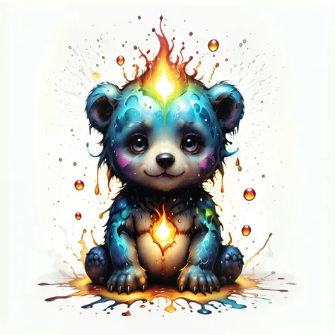 MHXL-Pos, from the desk of the historian's illustration of a mythical baby bear with glowing with the fire in its eyes, Inkstain...