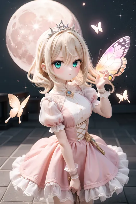 a close up of a person in a dress with a butterfly