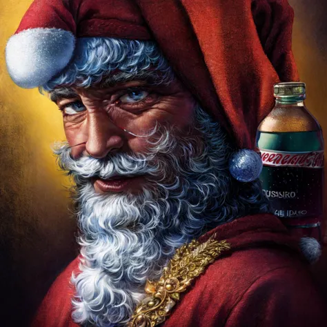 StefanoRiboli_ArtStyle, <lora:StefanoRiboli_ArtStyle_v1-2:1>, sfw, a vintage painting of a santa claus holding a coca cola bottle, <lora:add_detail:0.95>,   ultra realistic 8k cg, flawless, clean, masterpiece,  soft light, cover, ambient lighting, (fluorescent light:0.7), sharp focus, photographed on a Panasonic Lumix GH6, (highly detailed, intricately detailed), masterpiece, best quality, highres, best quality, masterpiece, 8k, intricate details, (masterpiece, best quality, intricate details, highly detailed:1.2),  cinematic lighting,  masterpiece, hyperrealistic, absurdres, high quality, masterpiece, ultra detailed, UHD,<lora:detail_slider_v4:0.5>