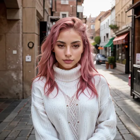 <lora:fitaitana_sd15_512_128_64_v1:1> fitaitana pink hair, 1girl, wearing a turtleneck sweater,, professional, photography, exce...