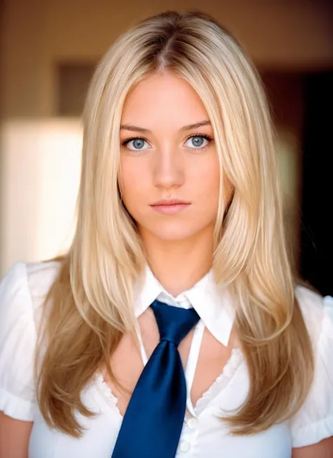 portrait of 1girl AlisonAngel, wearing Tie-front blouse, looking at viewer, highly detailed, film grain, 35mm photograph, profes...