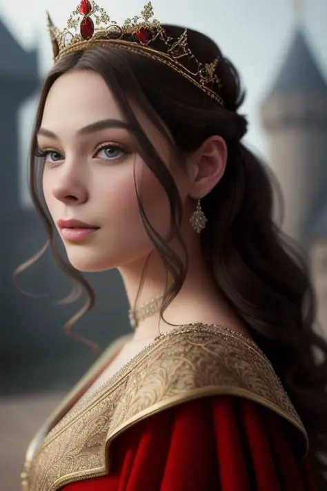 BiancaPanconi as a medieval princess stganding in front of a castle, princess robe, crown, masterpiece, best quality, highest quality, cinematic lighting, (volumetric lighting), extremely detailed CG unity 8k wallpaper, focused, 8k wallpaper, 4k wallpaper, extremely detailed, ultra realistic, photorealistic, sharp focus, absurdres, (HDR:1.2), (high contrast), photograph, detailed and intricate, instagram, portrait, highly detailed, digital painting, artstation, concept art, smooth, sharp focus, illustration, cinematic lighting, Style-Princess, <lora:BiancaPanconi:0.9>