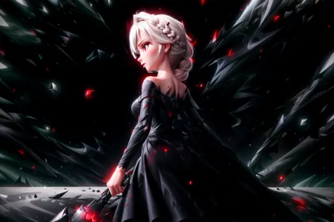 (high quality),(8K),(4K),(full bodu),
1girl,elsa,braids,dark layered dress,black ripped cape,red planet destruction,bat,darkness...