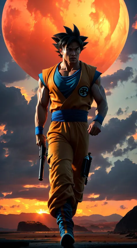 .ภาพเรนเดอร์ที่สมจริงของ Son Goku ในชุดอันเป็นเอกลักษณ์ของเขา, (คำจำกัดความของกล้ามเนื้อโดยละเอียด:1.2), งานศิลปะ CG คุณภาพสูงโดยศิลปินชั้นนำของ ArtStation, (การตั้งค่าหลังวันสิ้นโลก), (ท้องฟ้าสีส้มอันน่าทึ่ง), (ใส่ใจกับแสงสว่าง:1.3), (การเรนเดอร์ที่สมจริงเกินจริง:1.2), ความเอาใจใส่อย่างมากในรายละเอียดเกี่ยวกับเส้นผมและอุปกรณ์ประกอบฉาก, แรงบันดาลใจจากผลงานของเจมส์ คาเมรอน และอากิระ โทริยามะ, เรียบเรียงอย่างมีศิลปะโดยเน้นไปที่ความแข็งแกร่งของตัวละคร, ที่กำลังเป็นกระแสบนโซเชียลมีเดียและชุมชน CG