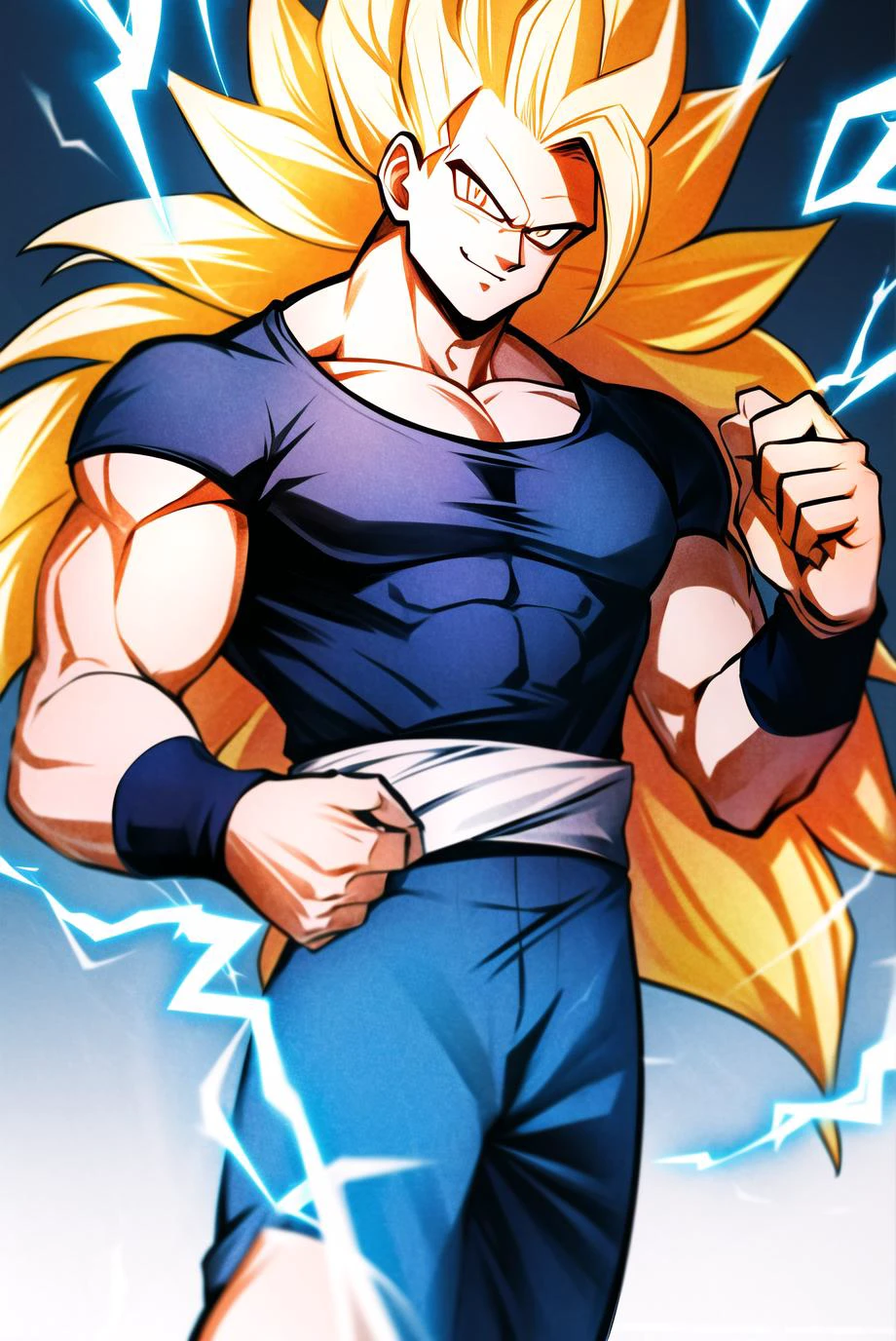 son goku, 1boy, aura, biceps, blonde hair - SeaArt AI