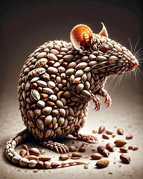 A close up of a rat made of nuts and nuts - SeaArt AI