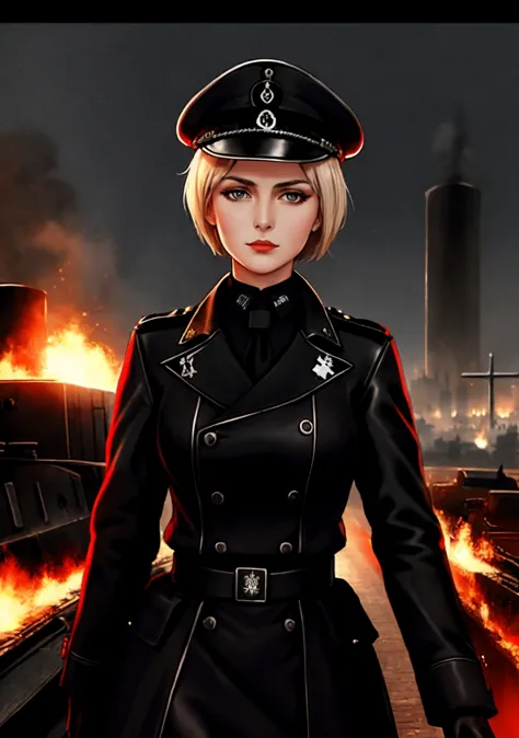 anime girl in uniform standing in front of a train