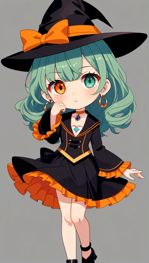 (chibi \(style\):1.4)
1girl
jewelry, brooch, green hair, green eyes, looking at viewer, hat, eyeball hat ornament, eyelashes, mi...