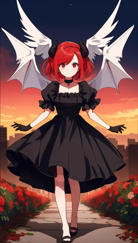 a woman in a black dress with wings on her head