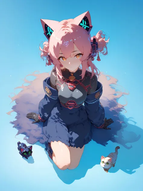 anime girl with pink hair and blue eyes sitting on the ground