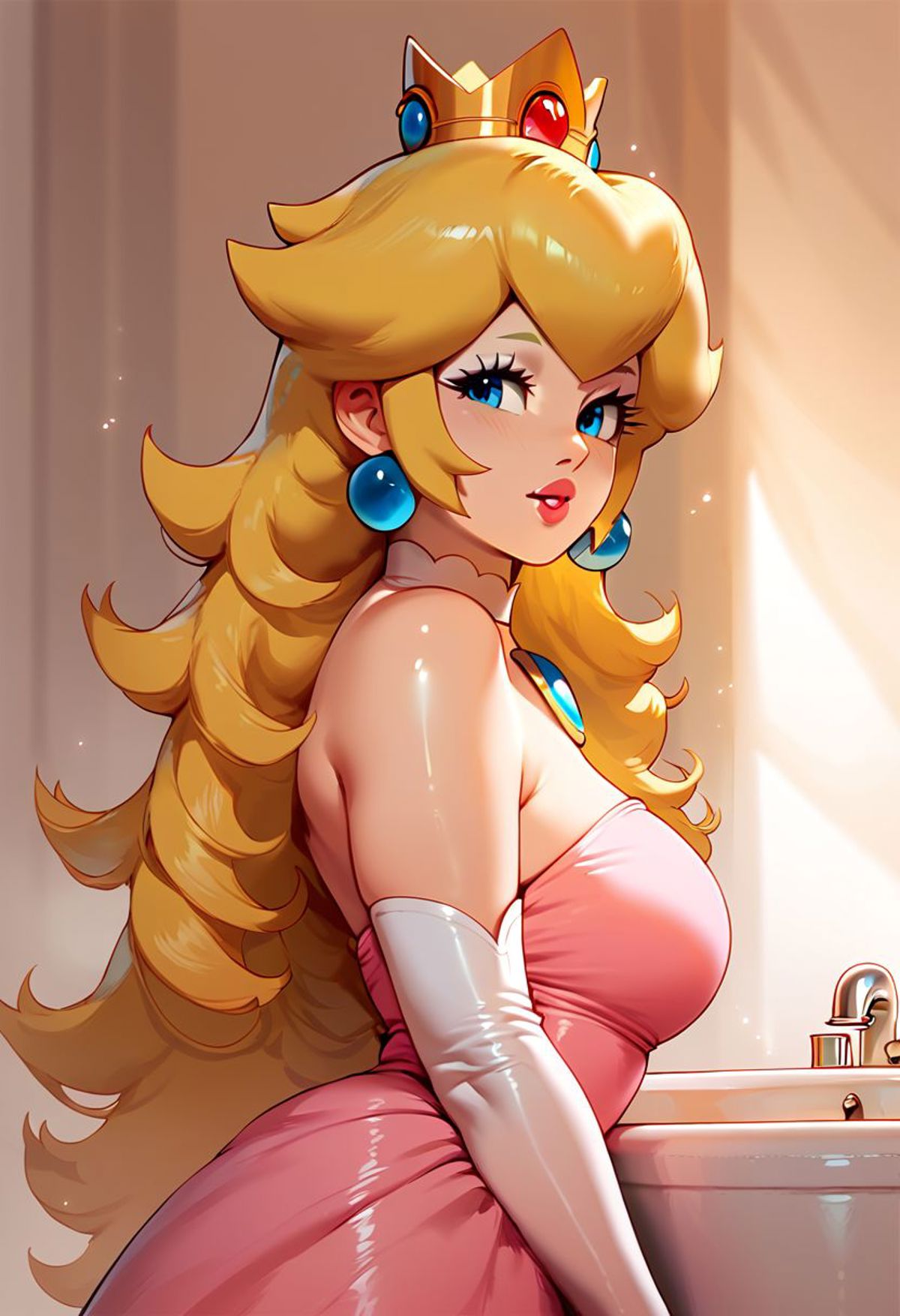 Sfw princesa peach en la cama desnuda con Mario - SeaArt AI