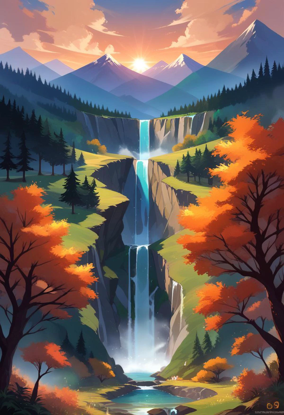 score_9, score_8_up, score_7_up, score_6_up, score_5_up, score_4_up, waterfall, mountains, forest, wind, fire, masterpiece, source_painted_concept_art
BREAK
View from above