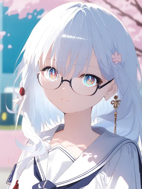 anime girl with blue eyes and white hair wearing glasses