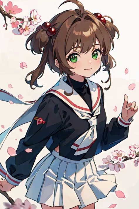 anime girl in a school uniform with a cherry blossom in her hand