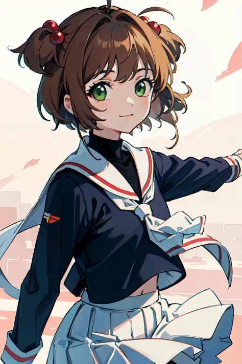 anime girl with ponytails and a sailor outfit pointing at something