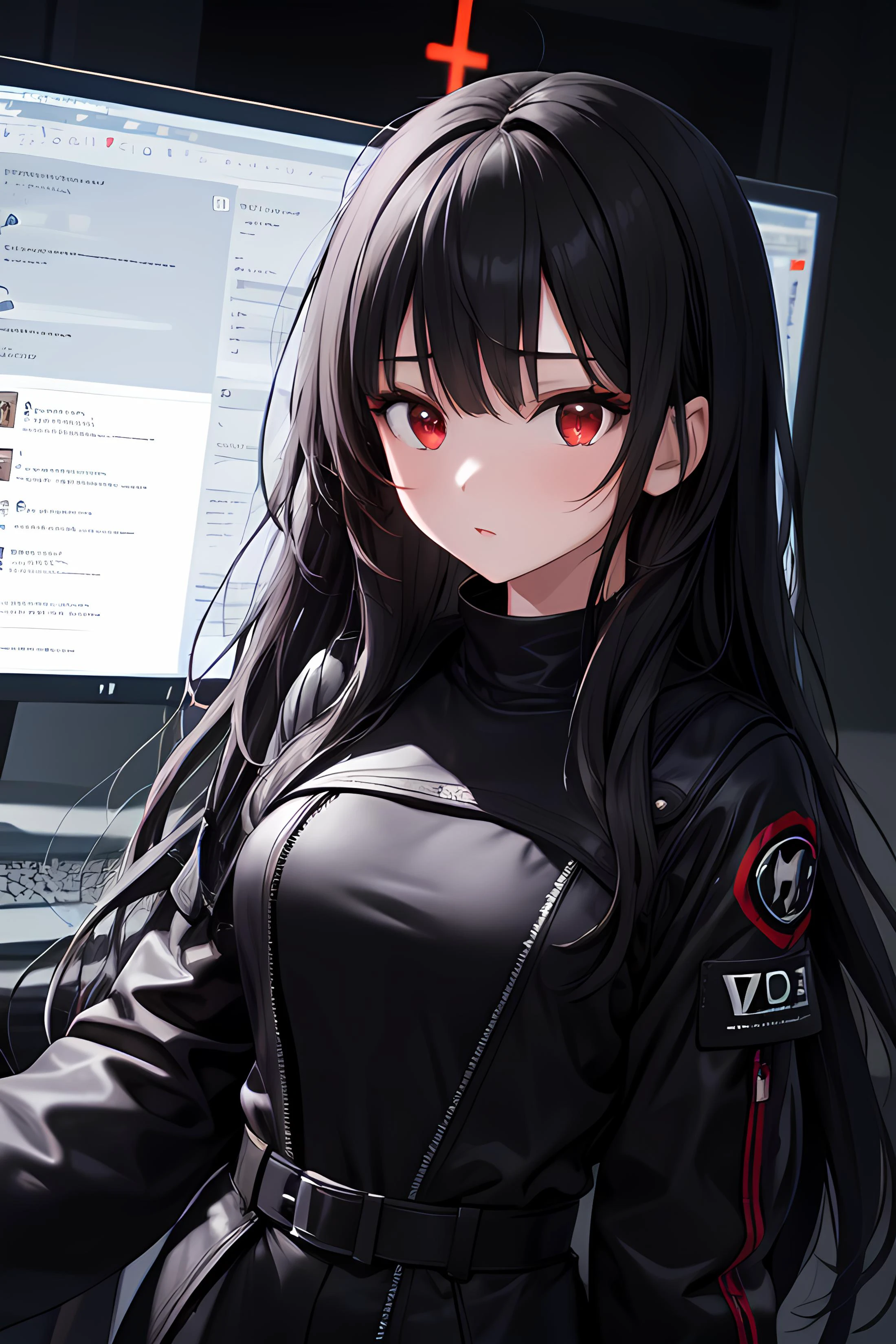 1人の女の子, 黒い長い髪, 赤い目,   sudo apt インストール nvtop