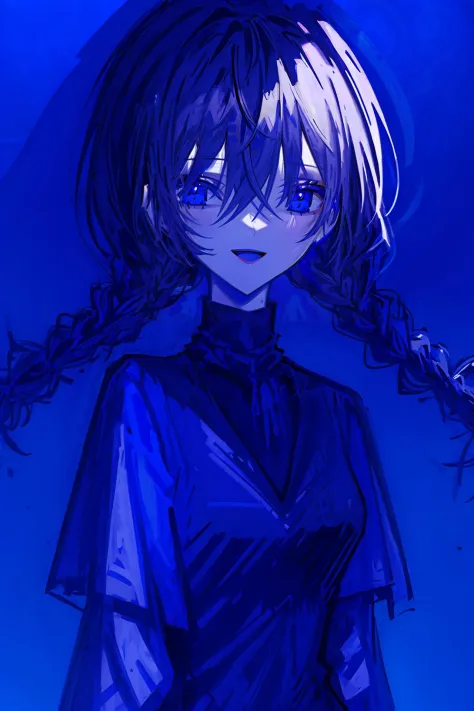 masterpiece, best quality,solo, 1girl, blue theme, blue eyes, looking at viewer, smile, long hair, twin braids, braid, upper body, bangs, blue background, shirt, sweater, hair between eyes, open mouth, turtleneck 
////////, <lora:ziyun-000105:1>, <lora:ç»ä¸½çåå½±:0.2>,<lora:add_detail:0.35>, <lora:adaptedmodel:0.35>