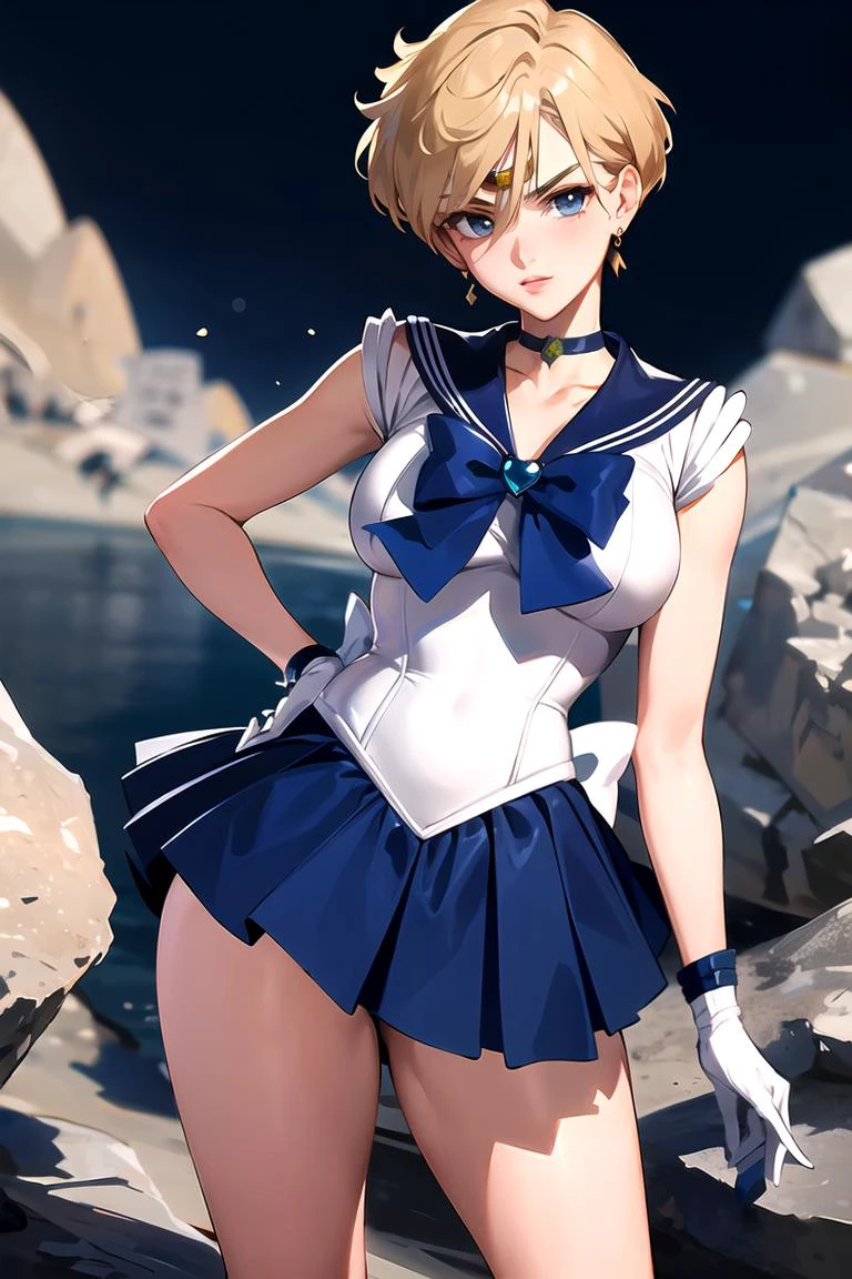 (masterpiece, best quality), 1girl, sailor_uranus, rock background, 