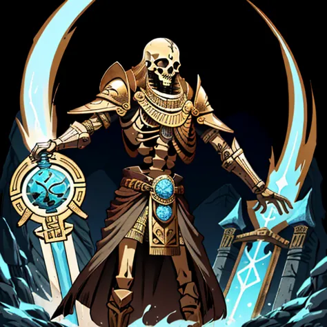 a cartoon image of a skeleton with a sword and shield