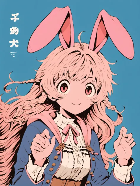 pippkinpippa is a cute pink rabbit [:, lineart:0.3], hatching[:, manga, comicbook:0.2], intricate detail, dynamic pose, cute ani...