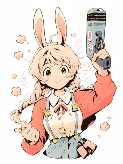 pippkinpippa is a cute pink rabbit and she's going to shoothoch a walmart, Pistole halten, [:, lineart:0.3], Schraffur[:, Manga-Filme, Comicbuch:0.2], komplizierte Details, dynamische pose, süße Anime-Partitur_8_hoch 
