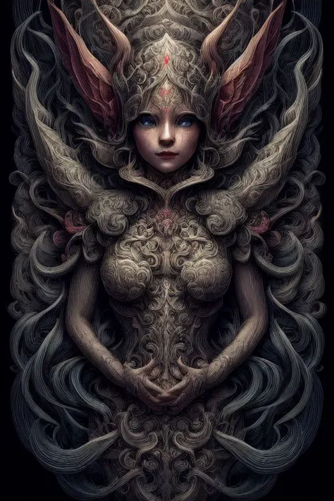 a digital painting of a woman with horns and a body covered in hair