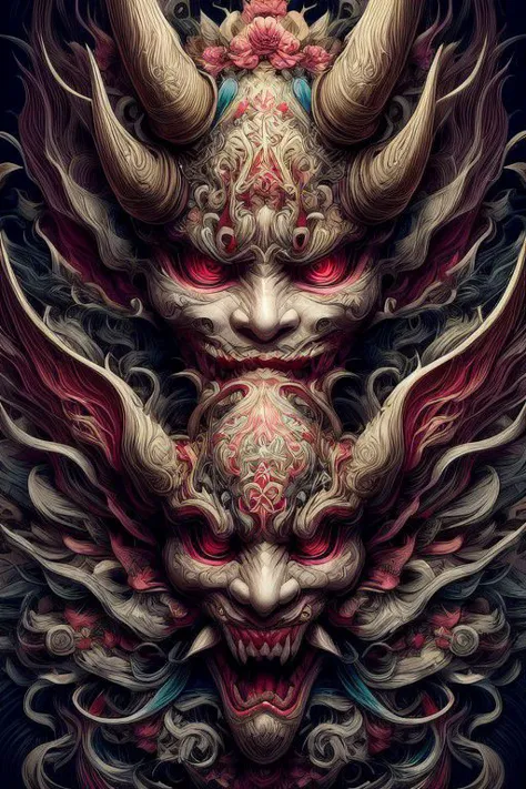 a digital painting of a demon with horns and a demon face