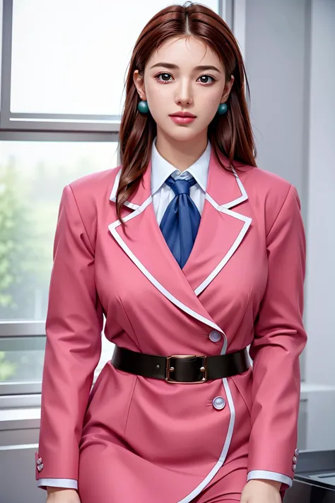 (day),school,classroom, windows,
dynamic pose, standing at attention,
pink pencil skirt, pink jacket,collared shirt, white shirt, blue necktie,belt,
<lora:Takashima_Kumi_Isaku-KK77-V3:0.7>,jewelry,earrings,
bangs,long hair,brown hair,green eyes,
,<lora:more_details:0.1>,
1 girl, 20yo,Young female,Beautiful long legs,Beautiful body,
Beautiful Nose,Beautiful character design, perfect eyes, perfect face,expressive eyes,perfect balance,
looking at viewer,closed mouth, (innocent_big_eyes:1.0),(Light_Smile:0.3),
official art,extremely detailed CG unity 8k wallpaper, perfect lighting,Colorful, Bright_Front_face_Lighting,White skin,
(masterpiece:1.0),(best_quality:1.0), ultra high res,4K,ultra-detailed,
photography, 8K, HDR, highres, absurdres:1.2, Kodak portra 400, film grain, blurry background, bokeh:1.2, lens flare, (vibrant_color:1.2),professional photograph,
(Beautiful,large_Breasts:1.3), (beautiful_face:1.5),(narrow_waist),