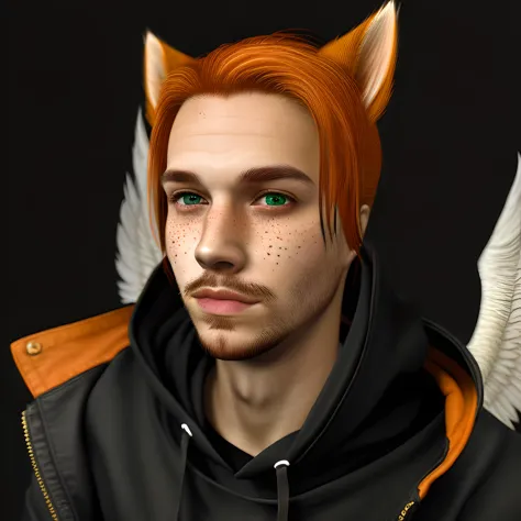 a close up of a person with a cat ear and a hoodie