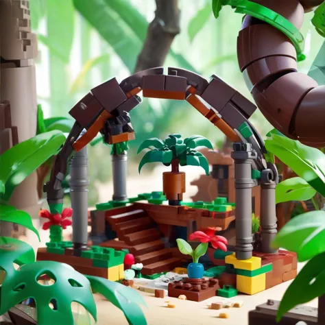 LEGO Criador, ruínas da selva || obra de arte, qualidade perfeita, foco nitído, profundidade superficial de campo, 8K