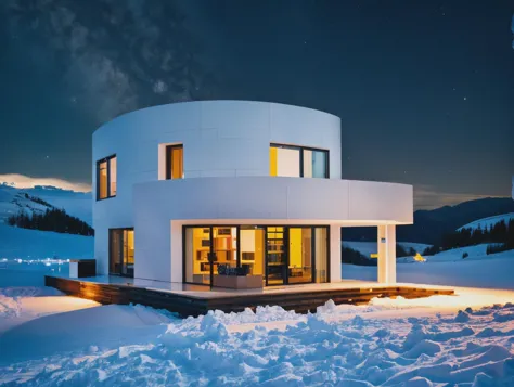 a close up of a house in the snow with a lot of snow