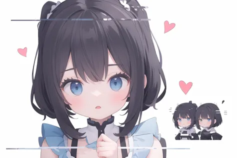 anime girl with black hair and blue eyes holding a microphone